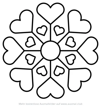 Schneeflocke Ausmalbild mit Herz-Formen