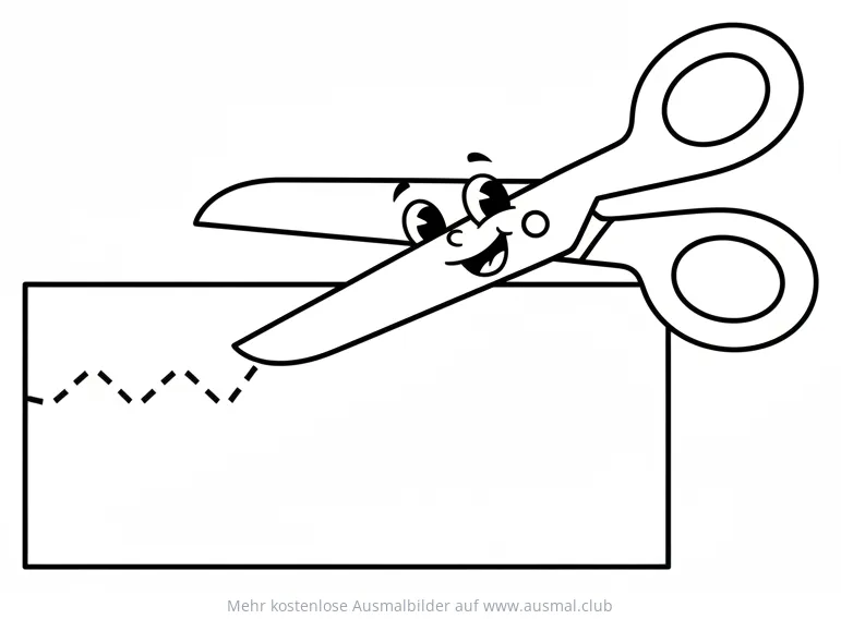 Fröhliche Schere schneidet Papier Ausmalbild