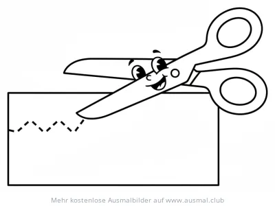 Fröhliche Schere schneidet Papier Ausmalbild