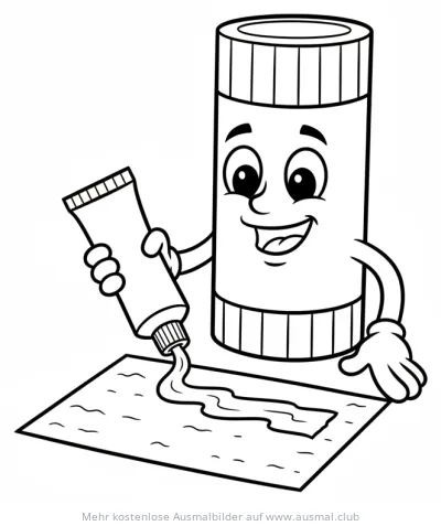 Freundlicher Klebestift und Tube kleben auf Papier Ausmalbild