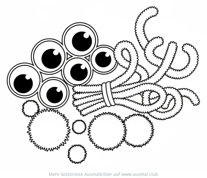 Ausmalbild mit Wackelaugen, Chenilledraht und Pompoms
