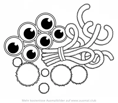 Ausmalbild mit Wackelaugen, Chenilledraht und Pompoms