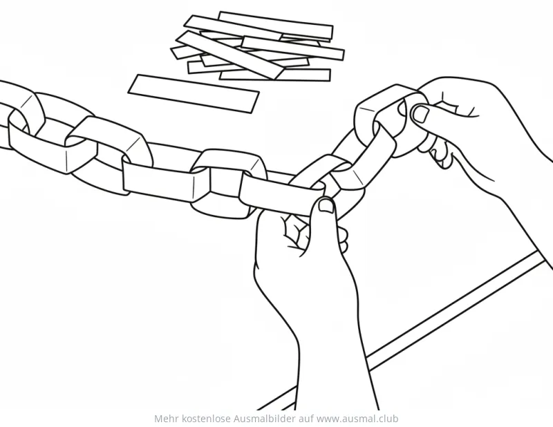 Papierkette Ausmalbild: Hände basteln mit Papierstreifen eine Kette