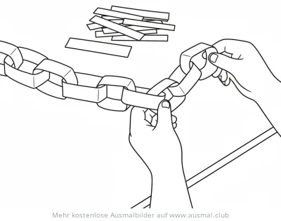 Papierkette Ausmalbild: Hände basteln mit Papierstreifen eine Kette