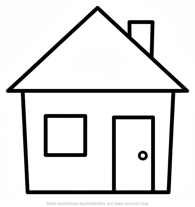 Einfaches Haus mit Tür, Fenster und Schornstein Ausmalbild
