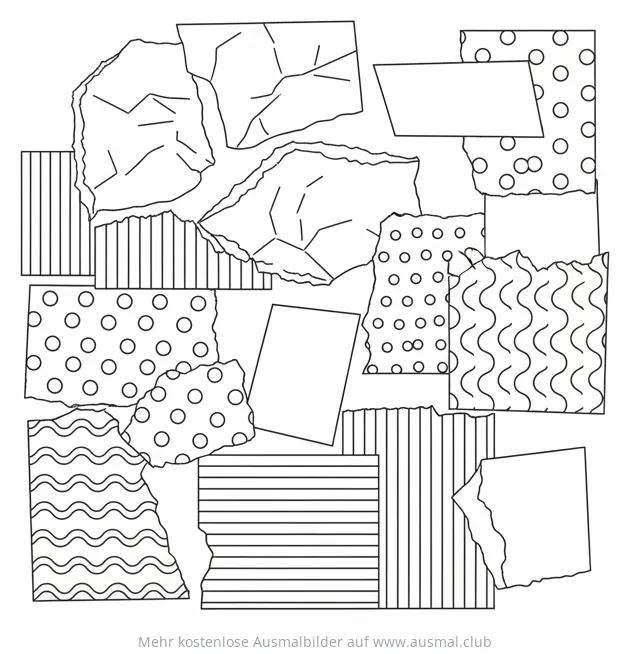 Collage aus Papierstücken mit verschiedenen Mustern Ausmalbild