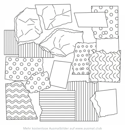 Collage aus Papierstücken mit verschiedenen Mustern Ausmalbild