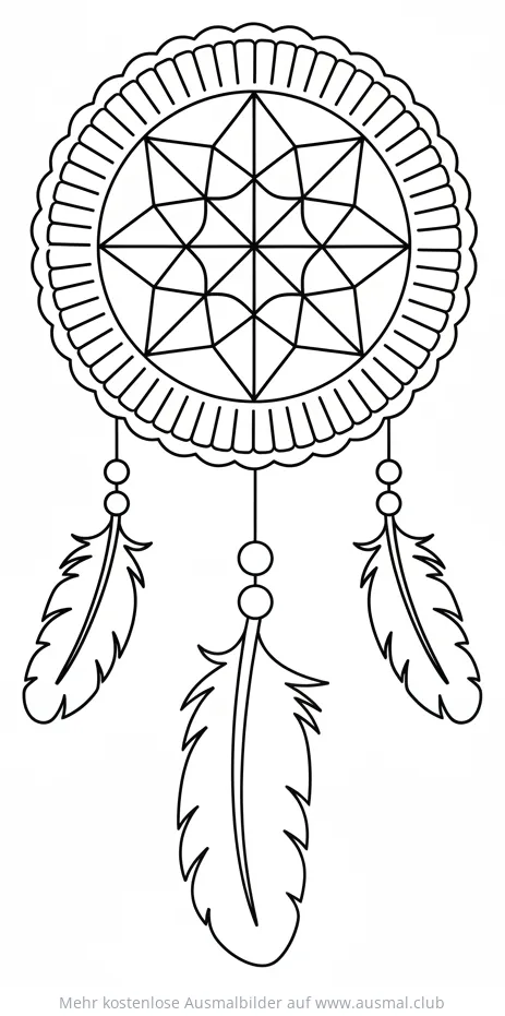 Traumfänger Ausmalbild mit Federn