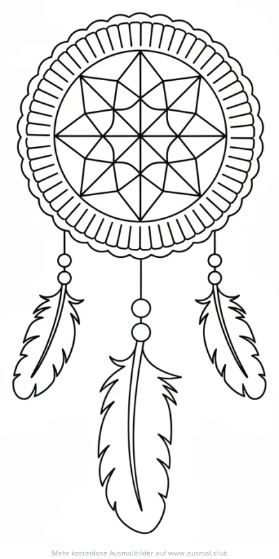Traumfänger Ausmalbild mit Federn
