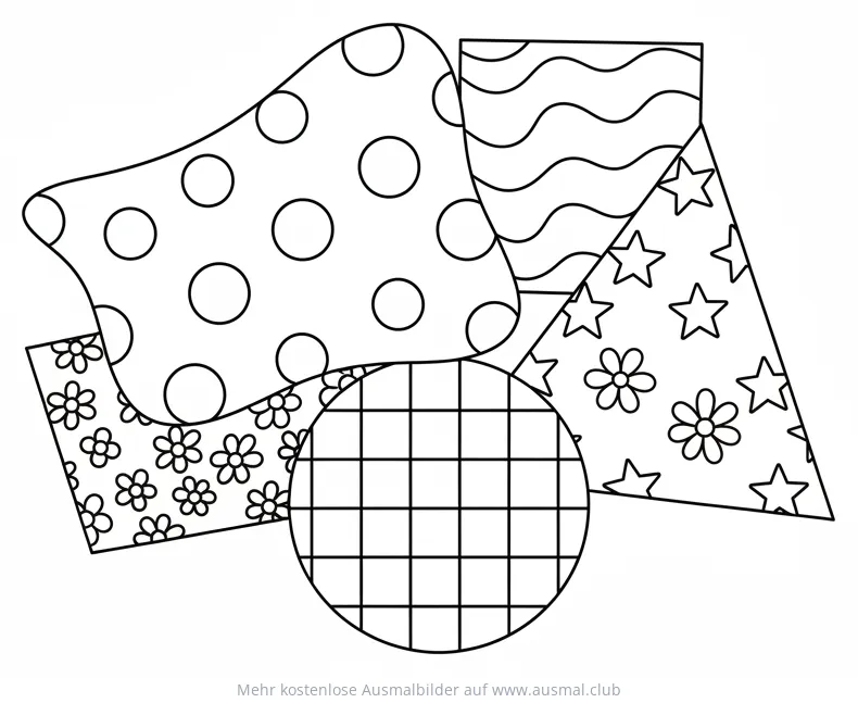Stoffreste mit verschiedenen Mustern Ausmalbild