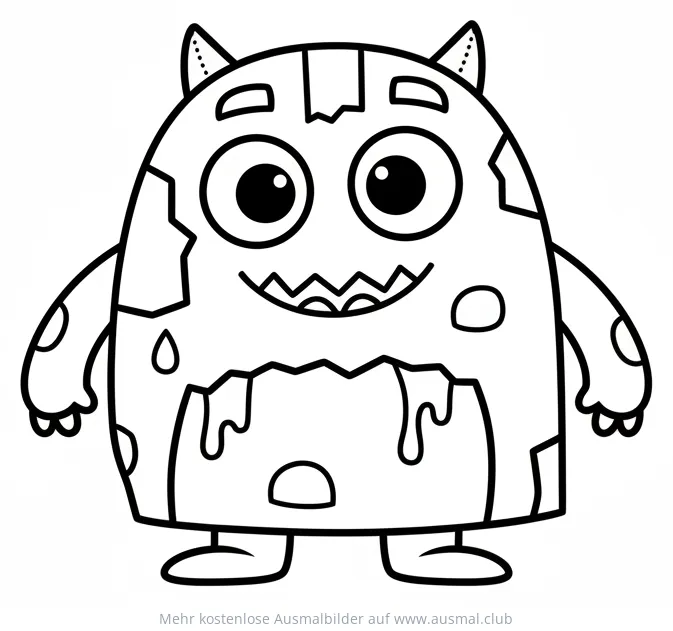 Monster Ausmalbild mit Hörnern und Grinsen
