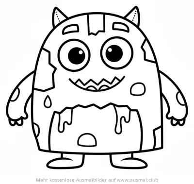 Monster Ausmalbild mit Hörnern und Grinsen