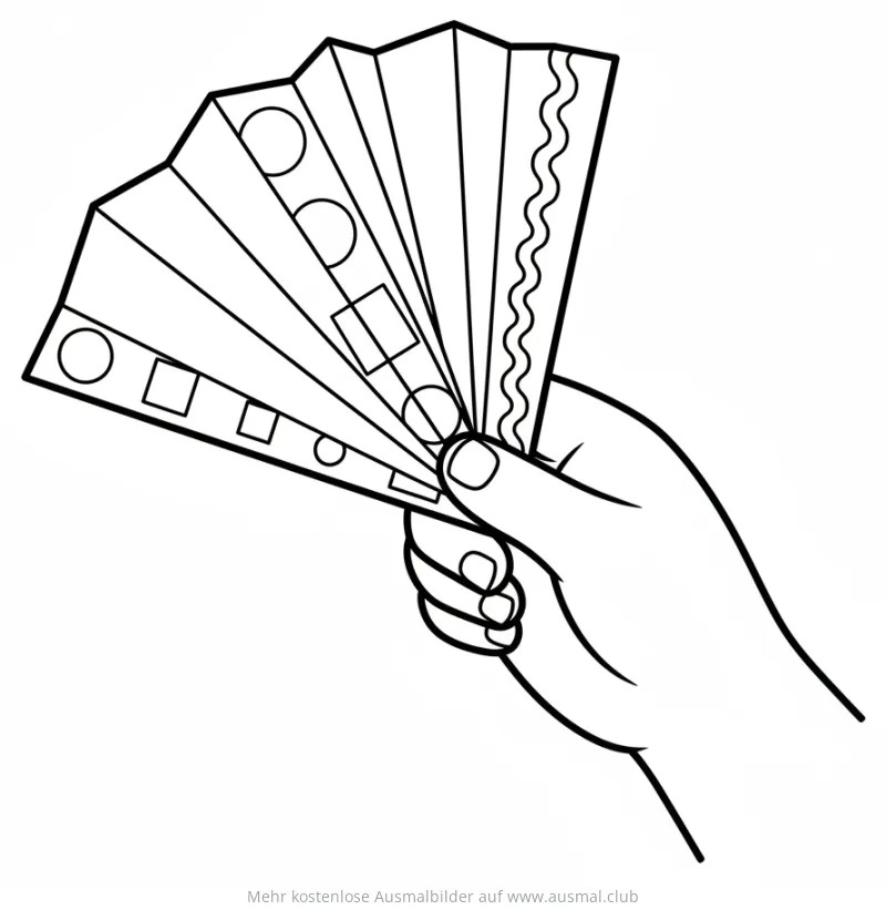 Fächer in Hand Ausmalbild mit Mustern