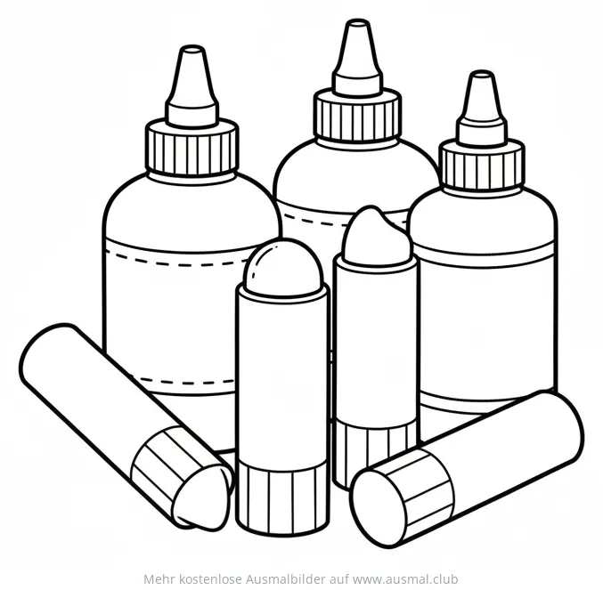 Klebestifte und Kleberflaschen Ausmalbild
