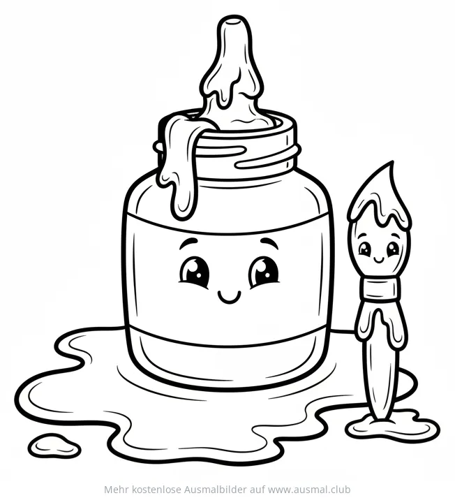 Klebertiegel mit Pinsel Ausmalbild