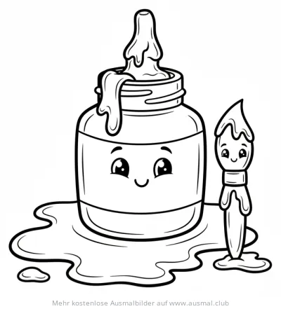 Klebertiegel mit Pinsel Ausmalbild