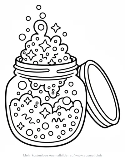 Offenes Glas voller Glitzer und Sterne Ausmalbild