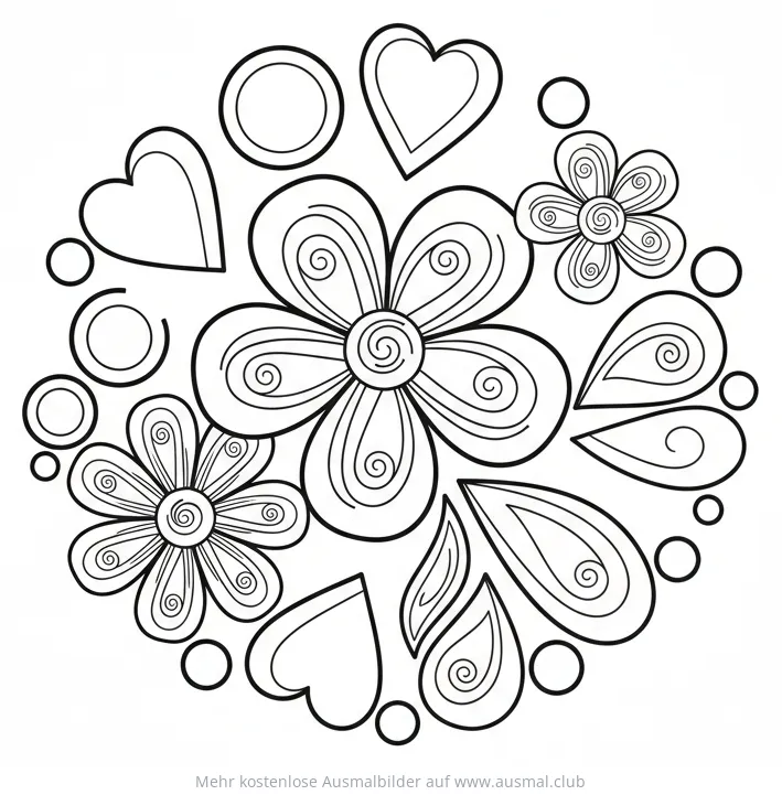 Blumen und Herzen Quilling Ausmalbild