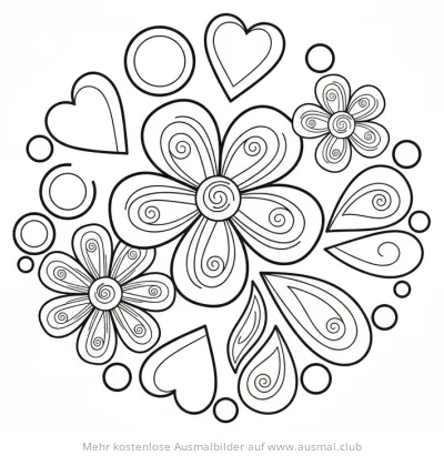 Blumen und Herzen Quilling Ausmalbild