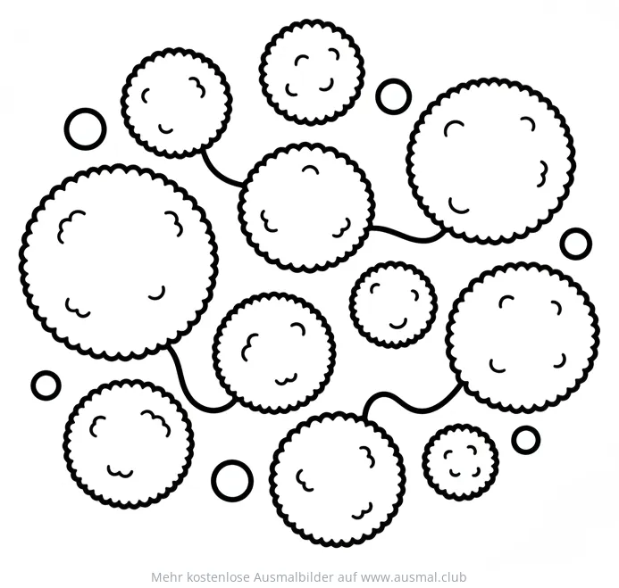 Pompons Ausmalbild mit verschiedenen Größen und Anordnung