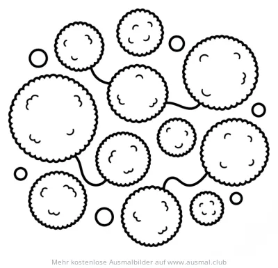 Pompons Ausmalbild mit verschiedenen Größen und Anordnung