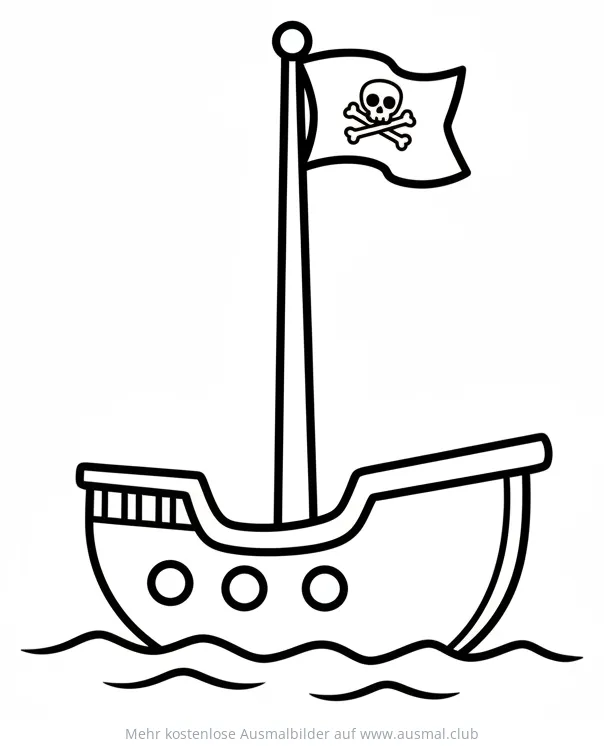 Piratenschiff Ausmalbild mit Totenkopf-Flagge