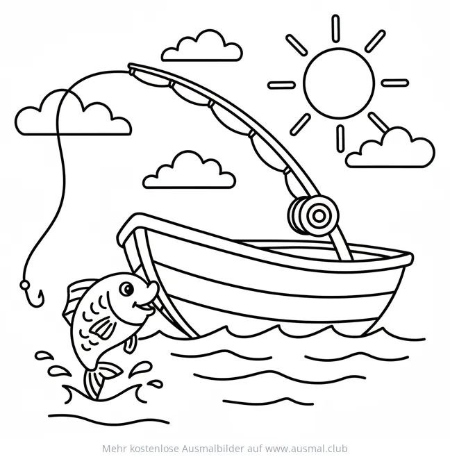 Fischerboot mit Fisch Ausmalbild