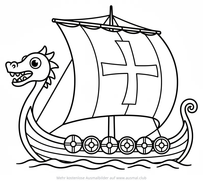 Wikingerboot Ausmalbild mit Drachenkopf und Segel