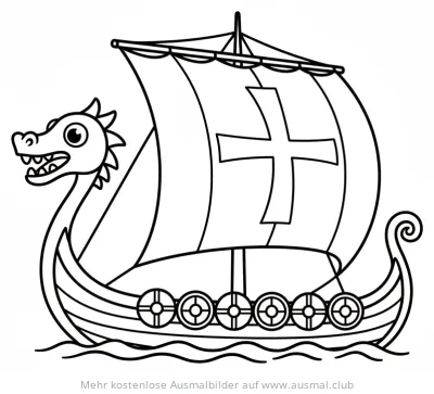 Wikingerboot Ausmalbild mit Drachenkopf und Segel
