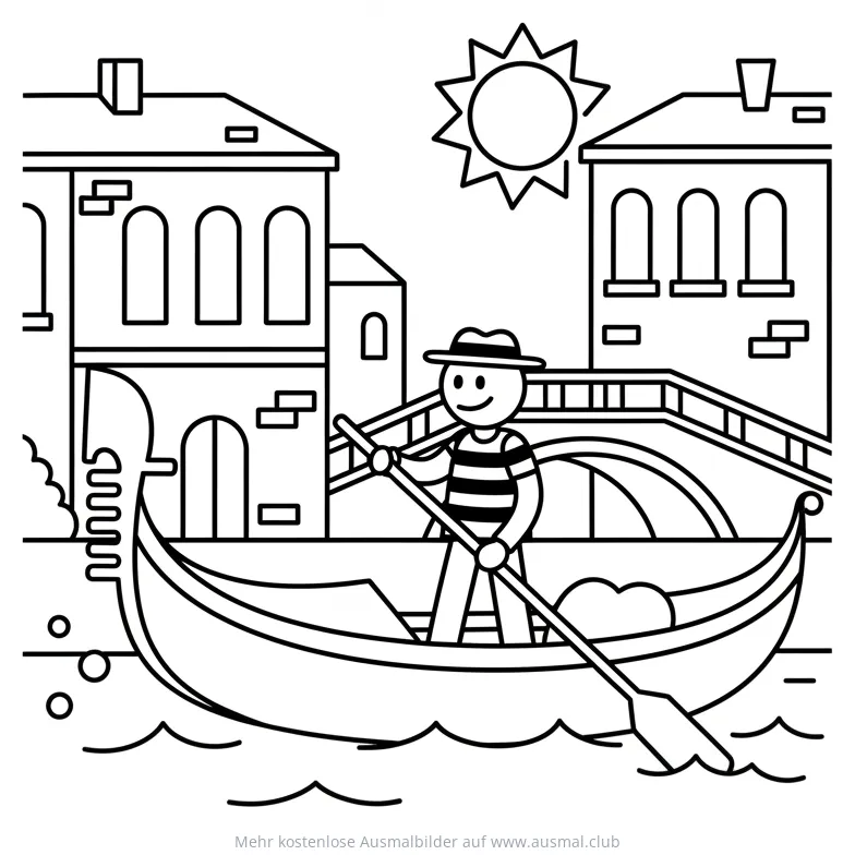 Gondoliere in Venedig auf Gondel Ausmalbild