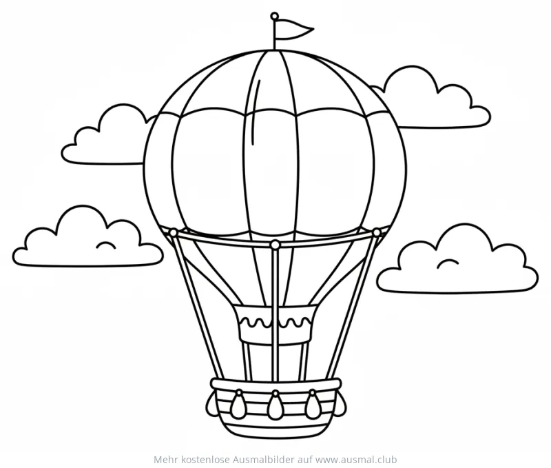 Heißluftballon Ausmalbild mit Wolken