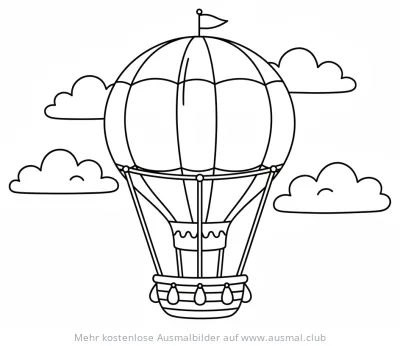 Heißluftballon Ausmalbild mit Wolken