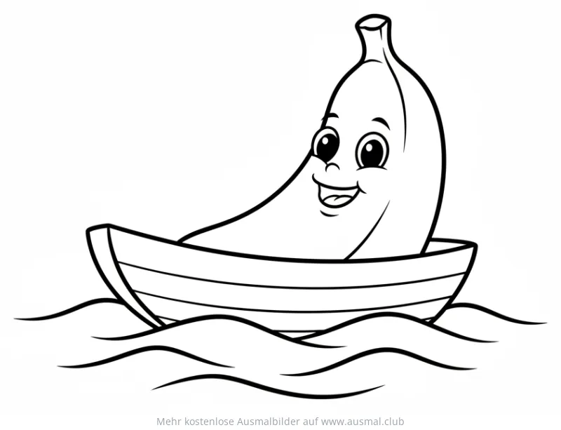 Freundliches Bananenboot Ausmalbild auf Wellen