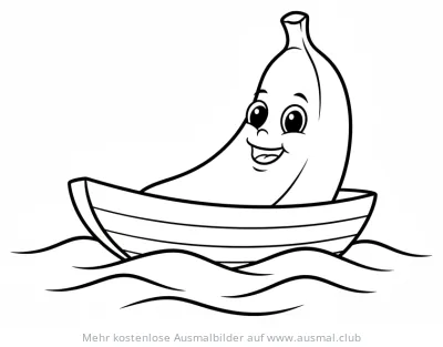 Freundliches Bananenboot Ausmalbild auf Wellen