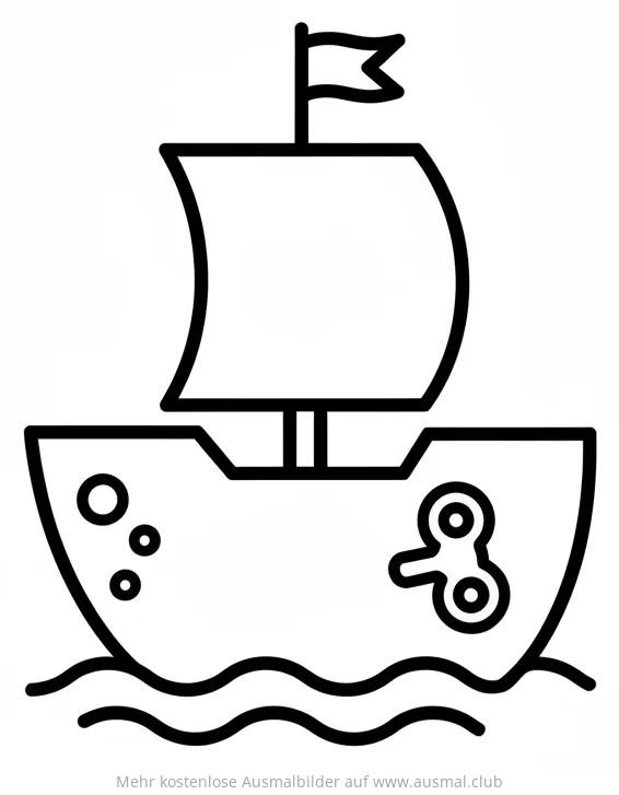 Spielzeugboot Ausmalbild mit Segel auf Wellen