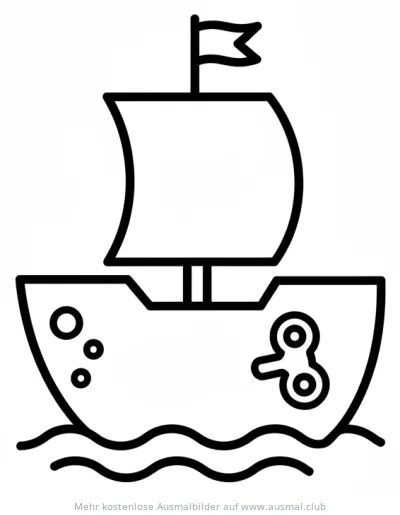 Spielzeugboot Ausmalbild mit Segel auf Wellen
