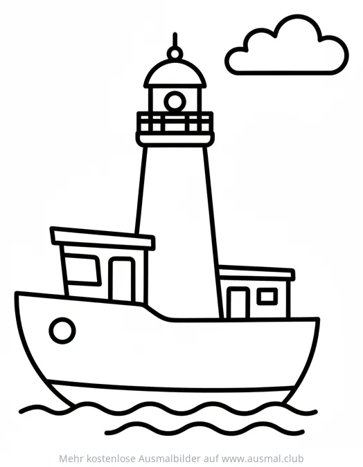 Leuchtturm Boot Ausmalbild mit Wolke