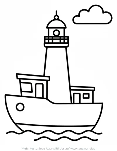 Leuchtturm Boot Ausmalbild mit Wolke