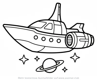Raumschiff mit Sternen und Planeten Ausmalbild