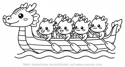 Niedliches Drachenboot mit kleinen Drachen Ausmalbild