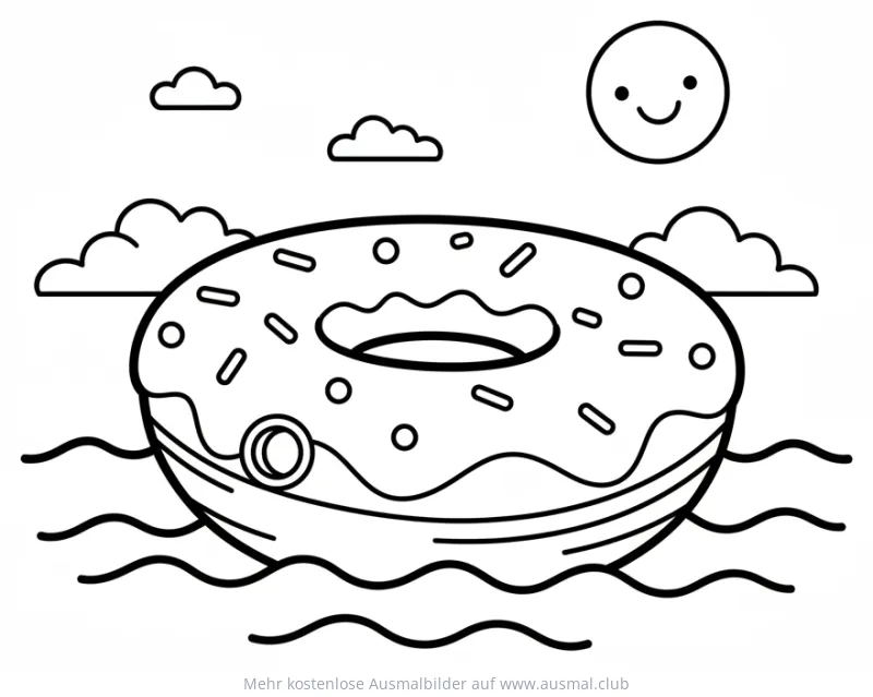 Donut als Boot auf dem Wasser Ausmalbild