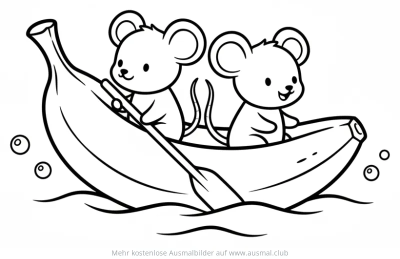 Zwei Mäuse im Bananenboot Ausmalbild