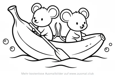 Zwei Mäuse im Bananenboot Ausmalbild