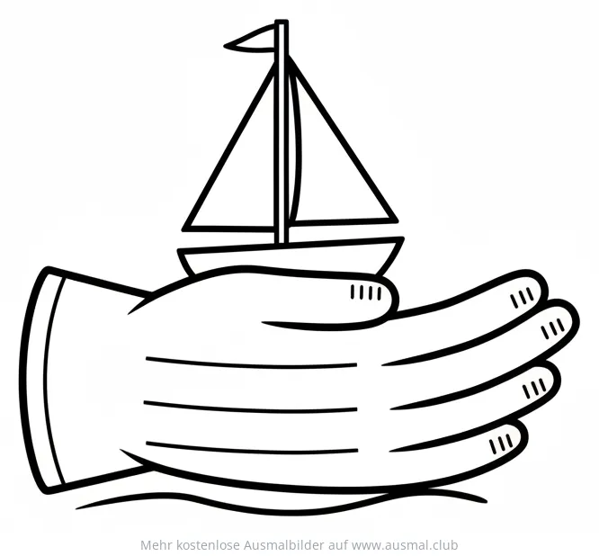 Handschuh hält Segelboot Ausmalbild