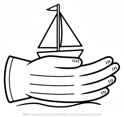 Handschuh hält Segelboot Ausmalbild