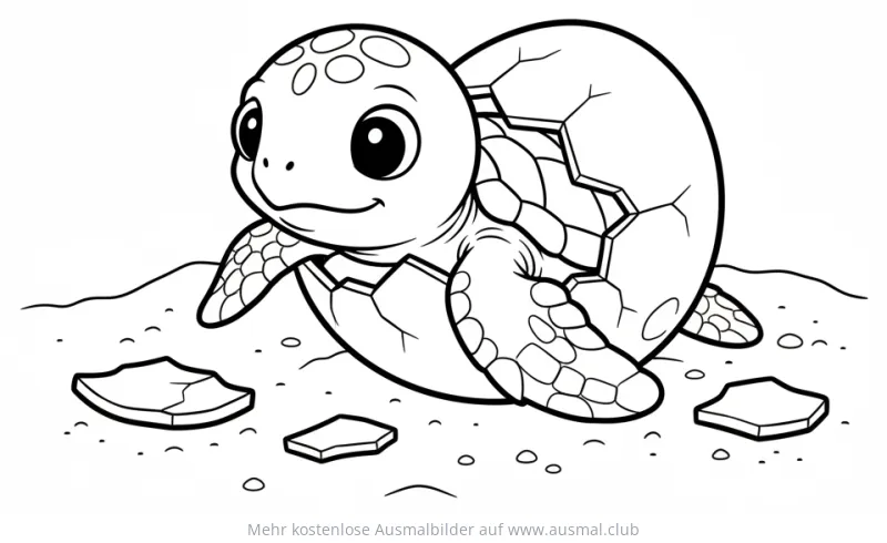 Schildkröte schlüpft aus Ei Ausmalbild