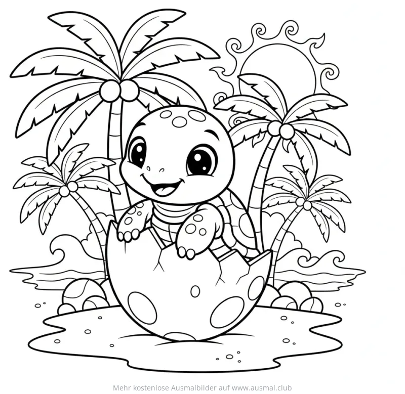 Babyschildkröte schlüpft aus Ei Ausmalbild