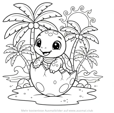 Babyschildkröte schlüpft aus Ei Ausmalbild
