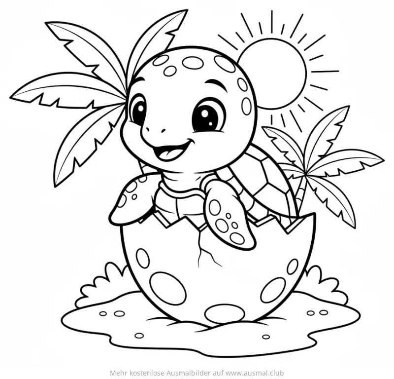 Babyschildkröte schlüpft aus dem Ei Ausmalbild