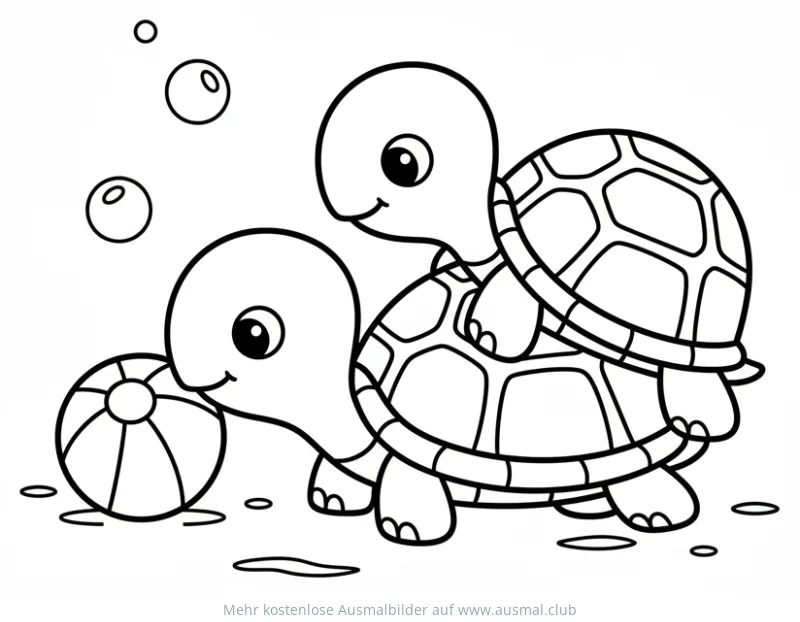 Zwei spielende Schildkröten mit Ball Ausmalbild